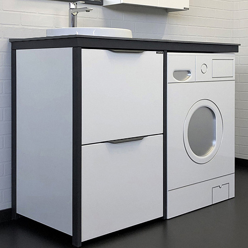 Набор мебели Comforty 00-00014813 Лозанна под стир. машину 120 см, белый глянец/графит (столешница с раковиной Art Inside)