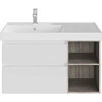 Тумба Kerama Marazzi CUB.90Lh\WHT.M Cubo под раковину подвесная 90х47 см, левая, белый матовый/древесный