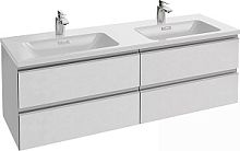 Комплект Jacob Delafon EB2020-RA-G1C+EXAA112-00 Vox: мебель с 4 выдвижными ящичками, встроенные ручки, белый/блестящий лак + двойная подвесная раковина-столешница 140х46 см