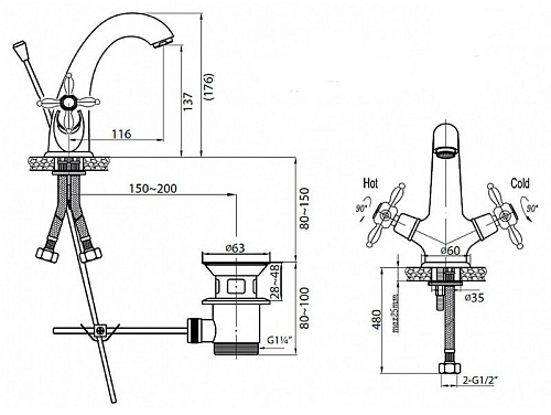 Смеситель для раковины Cezares RETRO CEZARES RETRO-C-LS1-01