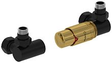 Терморегулятор Сунержа 31-1422-6207 автоматический 3D, правый, G 1/2" НР х G 3/4" НГ (набор), матовый черный/золото