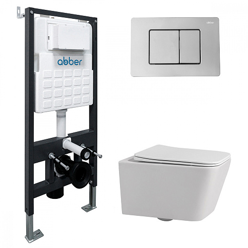 Комплект: Унитаз, Инсталляция, Кнопка смыва Abber Rechteck AC1201-AC0105-AC0120 Комплект: Унитаз, Инсталляция, Кнопка смыва Abber Rechteck AC1201-AC0105-AC0120