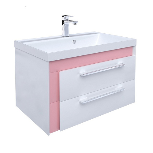 Тумба с умывальником для ванной комнаты, подвесная, белая/розовая, 70 см, Color Plus, IDDIS, COL70P0i95K снят с производства