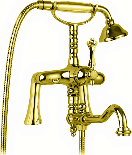 Смеситель Cezares MARGOT-PBV2-03,24-M для ванны, с ручным душем и поворотным изливом, золото 24 карат,ручки металл