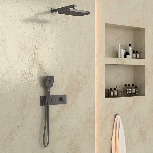 Душевой комплект Vincea VSFW-422T1GM термостатический, 2 режима, вороненая сталь