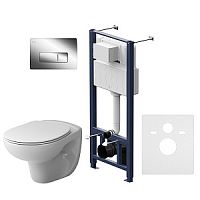 Инсталляция AM.PM IS48051.741700 Sense с клавишей Pro M, глянцевый хром + подвесной унитаз безободковый + сиденье-микролифт