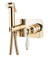 Смеситель Cezares APHRODITE-DIF-03/24-Bi встраиваемый однорычажный, с гигиеническим душем, исполнение золото 24 карат, ручки белые