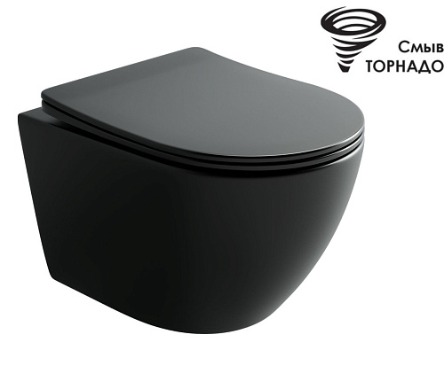 Унитаз подвесной безободковый Ceramicanova Uno CN11001TMB, смыв Торнадо, с крышкой-сиденьем, чёрный матовый