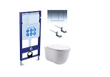 Комплект Aquatek SET Классик-010 4 в 1: рама Standard INS-0000012 + крепеж KKI-0000002 + кнопка KDI-0000010 + унитаз AQ1111-00 с крышкой-сиденьем Soft-close, белый