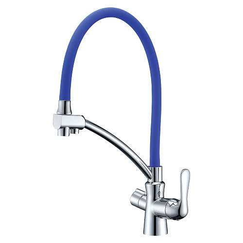 Смеситель Lemark LM3070C-Blue Comfort для кухни, с подключением к фильтру с питьевой водой, хром,синий
