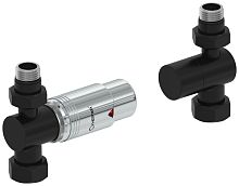 Терморегулятор Сунержа 31-1420-6203 автоматический, прямой, G 1/2" НР х G 3/4" НГ (набор), матовый черный/хром