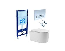 Комплект Aquatek SET Мия 4 в 1: рама Standard INS-0000012 + крепеж KKI-0000002 + клавиша KDI-0000022 + унитаз AQ2004-00 с тонким сиденьем Soft-close, белый