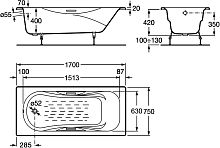 Ванна чугунная, под ручки Roca Malibu 2309G000R