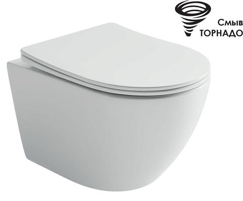 Унитаз подвесной безободковый Ceramicanova Uno CN11001T, смыв Торнадо, с крышкой-сиденьем, белый