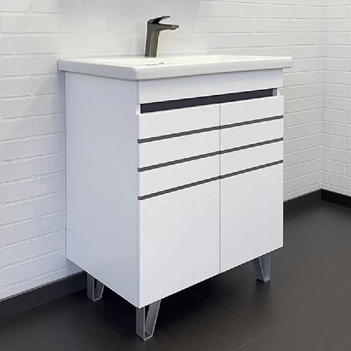 Тумба Comforty 00-00015236 Нарва напольная 70х45 см, с раковиной Como, белый матовый/графит купить недорого в интернет-магазине Керамос