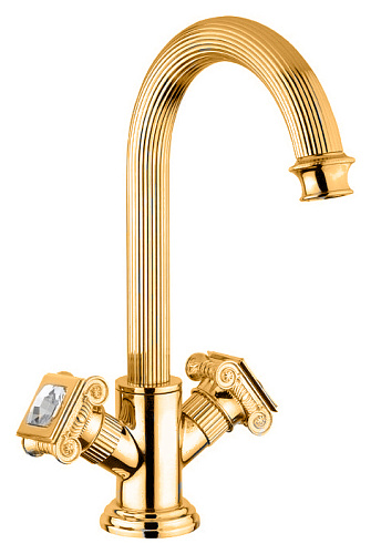 Смеситель Cezares OLIMP-LS2-03,24-Sw на раковину с донным клапаном, золото, ручки Swarovski