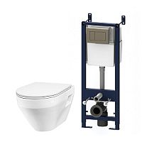 Комплект AM.PM IS3701738 Spirit 2.0: инсталляция + клавиша глянцевый хром + подвесной унитаз + сиденье-микролифт, белый