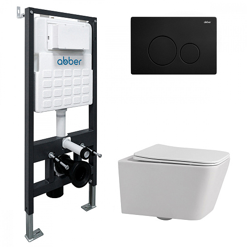 Комплект: Унитаз, Инсталляция, Кнопка смыва Abber Rechteck AC1201-AC0105-AC0121MB Комплект: Унитаз, Инсталляция, Кнопка смыва Abber Rechteck AC1201-AC0105-AC0121MB