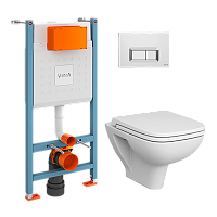 Комплект 4 в 1 Vitra 9004B003-7207 S20: подвесной унитаз безободковый + крышка-сиденье с микролифтом + инсталляция для монтажа + кнопка смыва хром