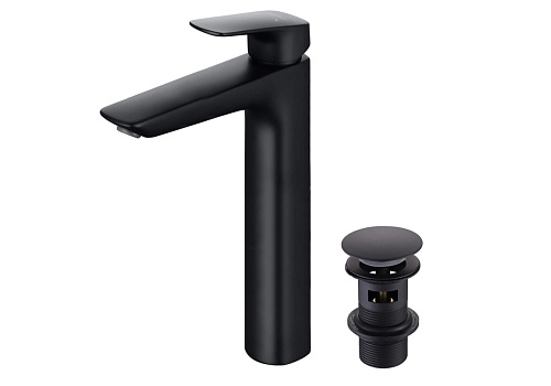 Смеситель Aquatek AQ1005MB Вега для раковины, с донным клапаном, черный матовый Смеситель Aquatek AQ1005MB Вега для раковины, с донным клапаном, черный матовый