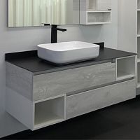 Тумба Comforty 00-00004131 Прага подвесная 120х52 см, с раковиной T-Y9378, дуб белый/антрацит Тумба Comforty 00-00004131 Прага подвесная 120х52 см, с раковиной T-Y9378, дуб белый/антрацит