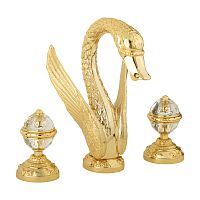 Смеситель Migliore 23085 Luxor для раковины, Лебедь большой, ручки Crystal/золото
