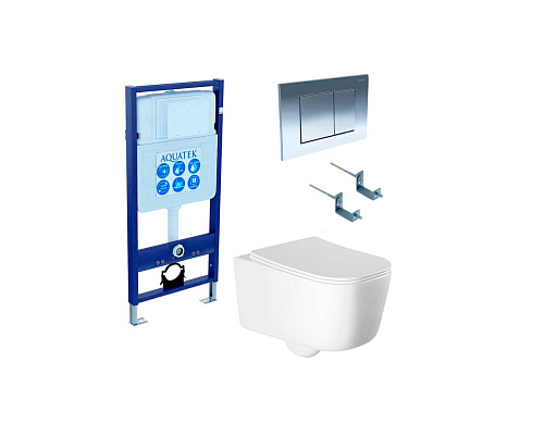 Комплект Aquatek SET Лугано 4 в 1: рама Standard INS-0000012 + крепеж KKI-0000002 + клавиша KDI-0000010 + унитаз AQ2002-00 с тонким сиденьем Soft-close, белый Комплект Aquatek SET Лугано 4 в 1: рама Standard INS-0000012 + крепеж KKI-0000002 + клавиша KDI-0000010 + унитаз AQ2002-00 с тонким сиденьем Soft-close, белый