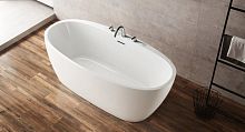 BelBagno BB404-1500-80 Отдельностоящая, овальная акриловая ванна в комплекте со сливом-переливом цвета хром Цвет:Белый