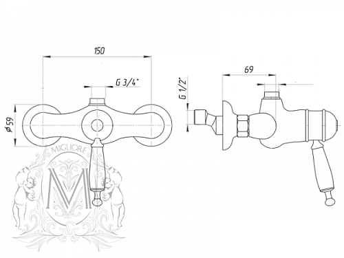 Смеситель для душа Migliore ML.OXF-6337.BI.BR Смеситель для душа Migliore ML.OXF-6337.BI.BR