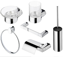Сет № 1825 914502-02, Стакан настенный, для зубных щеток (Chrome) + 914503-02, Мыльница настенная (Chrome) + 914504-02, Полотенцедержатель кольцо (Chrome) + 914506-02, Поручень (Chrome) + 914508-02-L, Бумагодержатель левый, с крышкой (Chrome) + 914511-02,