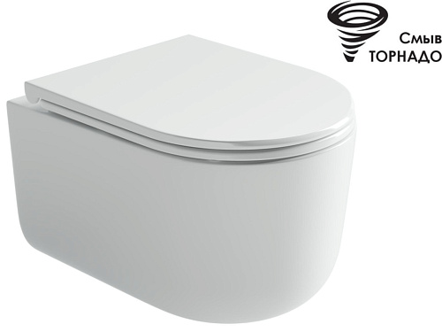 Унитаз подвесной безободковый Ceramicanova Ulma CN4006T, смыв Торнадо, с крышкой-сиденьем, белый
