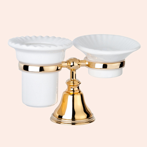 TW Harmony 141, настольный держатель с мыльницей и стаканом, керамика (бел), цвет: золото,TWHA141oro купить недорого в интернет-магазине Керамос