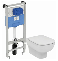 Комплект 3 в 1 Ideal Standard T386401 Esedra AquaBlade®: подвесной унитаз T386001 + крышка-сиденье T318101 плавное закрывание + инсталляция для монтажа R020467, белый Комплект 3 в 1 Ideal Standard T386401 Esedra AquaBlade®: подвесной унитаз T386001 + крышка-сиденье T318101 плавное закрывание + инсталляция для монтажа R020467, белый