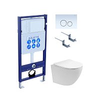 Комплект Aquatek SET Европа T KDI15: рама Standard INS-0000012 + крепеж KKI-0000002 + клавиша KDI-0000015 + унитаз AQ1900T-00 с тонким сиденьем Soft-close, белый