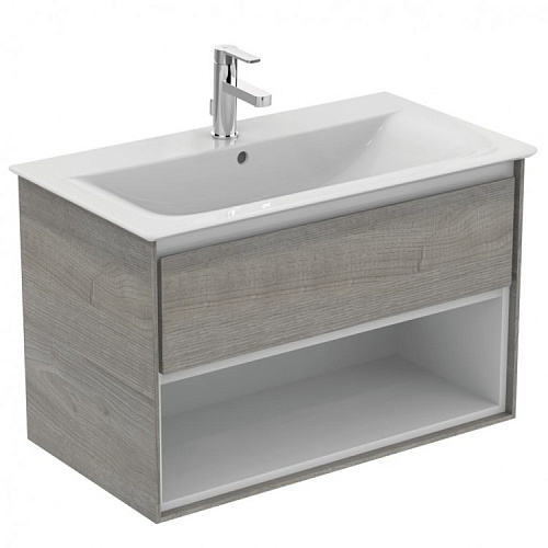 Тумба Ideal Standard E0827PS Connect Air для раковины 80х44 см, подвесная, Wood Light Grey + Matt White (светло-серое дерево + белый матовый)