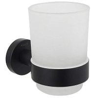 Стакан Aquatek AQ4004MB Вега с держателем, черный матовый/стекло матовое белое
