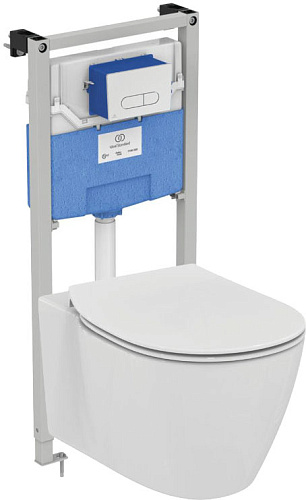 Комплект 4 в 1 Ideal Standard R030701 Prosys Connect AquaBlade®: подвесной унитаз E047901 + крышка-сиденье E772401 + инсталляция для монтажа Prosys Frame 120 M R020467 + механическая панель смыва Oleas™ M1 R0115AA, Euro White (евробелый)