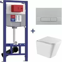 Комплект Lemark 100123425 Peneda Expert 3в1: Инсталляция для унитазов с кнопкой смыва Bit, хром матовый + унитаз подвесной Florex, белый глянец