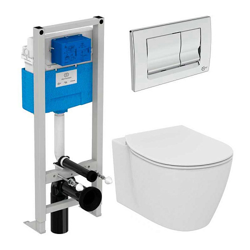 Комплект 3 в 1 Ideal Standard T387301 Esedra: подвесной унитаз + инсталляция для монтажа + кнопка смыва, белый Комплект 3 в 1 Ideal Standard T387301 Esedra: подвесной унитаз + инсталляция для монтажа + кнопка смыва, белый