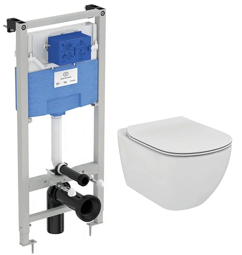 Комплект 3 в 1 Ideal Standard T3868V1 Prosys Tesi AquaBlade®: подвесной унитаз + крышка-сиденье + инсталляция для монтажа, White (Белый матовый) Комплект 3 в 1 Ideal Standard T3868V1 Prosys Tesi AquaBlade®: подвесной унитаз + крышка-сиденье + инсталляция для монтажа, White (Белый матовый)
