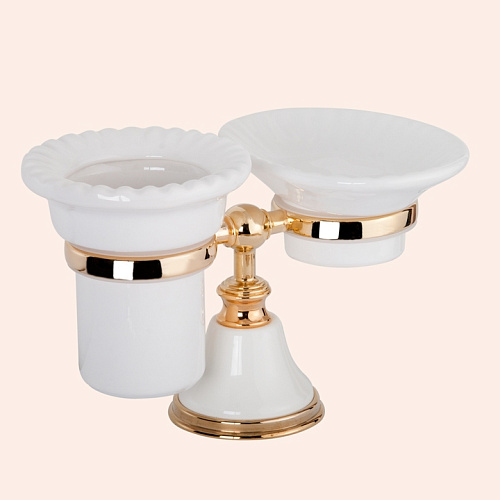 TW Harmony 141, настольный держатель с мыльницей и стаканом, керамика (бел), цвет:  белый,золото,TWHA141bi,oro купить недорого в интернет-магазине Керамос