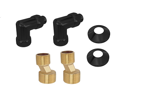 Комплект фитингов Aquatek AQ 3020BL для нижнего подключения водяных полотенцесушителей, черный муар Комплект фитингов Aquatek AQ 3020BL для нижнего подключения водяных полотенцесушителей, черный муар