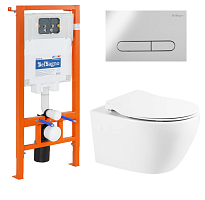 Комплект: Унитаз, сиденье, инсталляция, кнопка BelBagno PROSPERO BB507B/BB2020SC/BB002-80/BB005-PR-CHROME