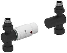 Терморегулятор Сунержа 15-1420-6202 автоматический, прямой, G 1/2" НР х G 3/4" НГ (набор), муар темный титан/белый