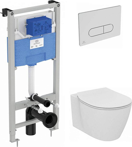 Комплект 4 в 1 Ideal Standard P211601 Connect AquaBlade®: подвесной унитаз E047901 + крышка-сиденье E772401 + инсталляция для монтажа Prosys 120 P + пневматическая панель смыва Oleas™ P1, Euro White (евробелый) Комплект 4 в 1 Ideal Standard P211601 Connect AquaBlade®: подвесной унитаз E047901 + крышка-сиденье E772401 + инсталляция для монтажа Prosys 120 P + пневматическая панель смыва Oleas™ P1, Euro White (евробелый)