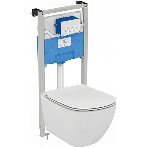 Комплект 4 в 1 Ideal Standard P386801 Tesi AquaBlade®: подвесной унитаз T007901 + крышка-сиденье T352701 + инсталляция для монтажа Prosys 120 P + пневматическая панель смыва Oleas™ P1, Euro White (евробелый)