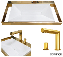 Сет 2096 72.55.01.001, Раковина с полотенцедер жателем и полочкой (Gold) + 72.85.01.001, Смеситель однорычажный для раковины (Gold)