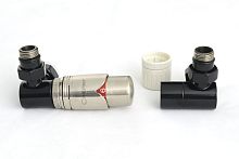 Терморегулятор Сунержа 9011-1421-6205 автоматический 3D, левый, G 1/2" НР х G 3/4" НГ (набор), графитовый черный - сталь (RAL 9011)