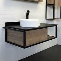 Тумба Comforty 00-00006269 Лиссабон подвесная 95х52 см, со столешницей/раковиной 9111, дуб темный/черный