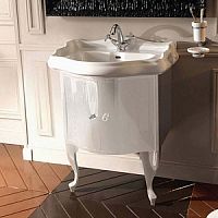 Тумба Kerasan Retro 7361 K6 под раковину 1046, цвет: белый глянцевый, ножки: белые, ручки: кристалл/кольцо-золото, 69х77х52